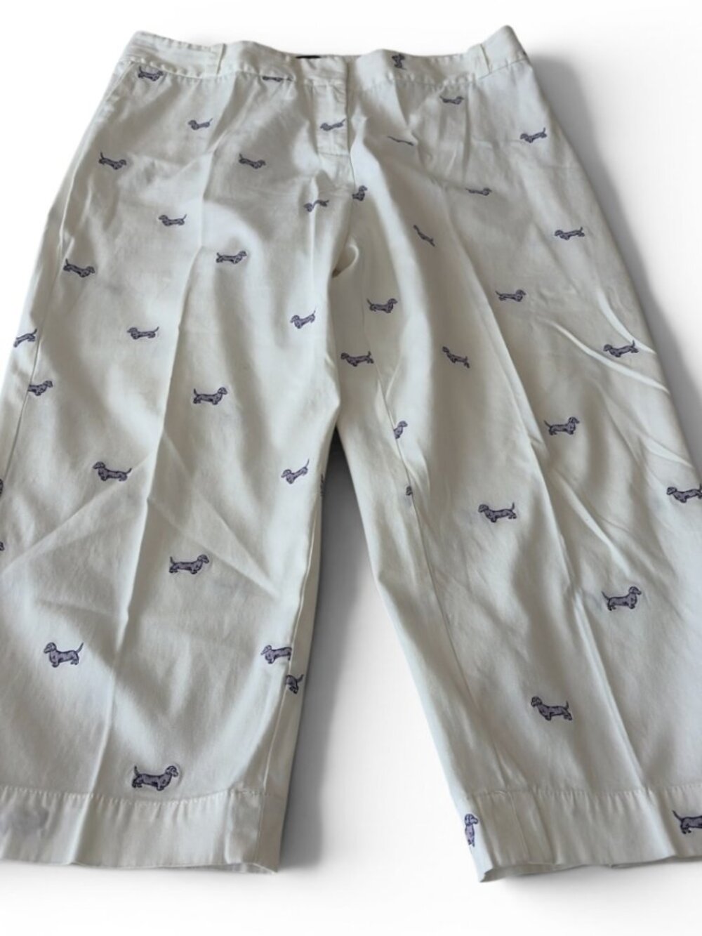 Talbots Dachshund Dog Embroidered White Heritage Crop Pants Petite 12
